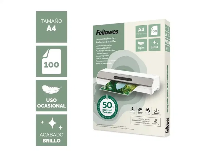 Fellowes Fundas de Plastificar A4 Brillo 80 Micras Pack 100 Unidades