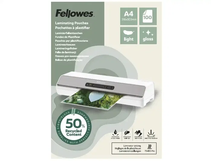 Fellowes Fundas de Plastificar A4 Brillo 80 Micras Pack 100 Unidades