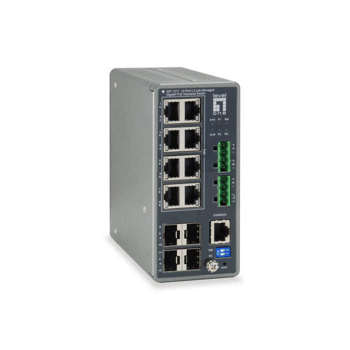 LevelOne IGP-1271 TURING Switch Industrial L3 Lite 12 Puertos con 8 PoE+ y 4 SFP LevelOne IGP-1271 TURING Switch Industrial L3 Lite 12 Puertos con 8 PoE+ y 4 SFP
