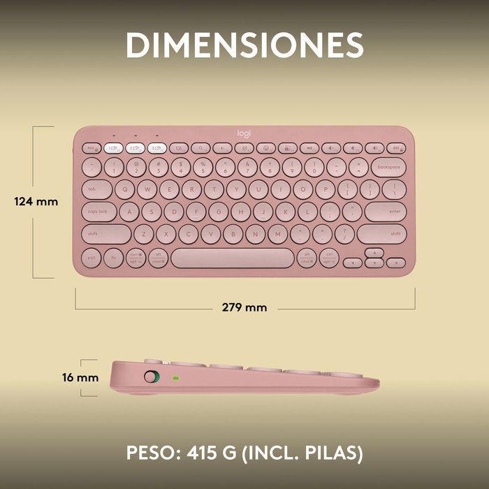Logitech Pebble Keys 2 K380s Rosa QWERTY