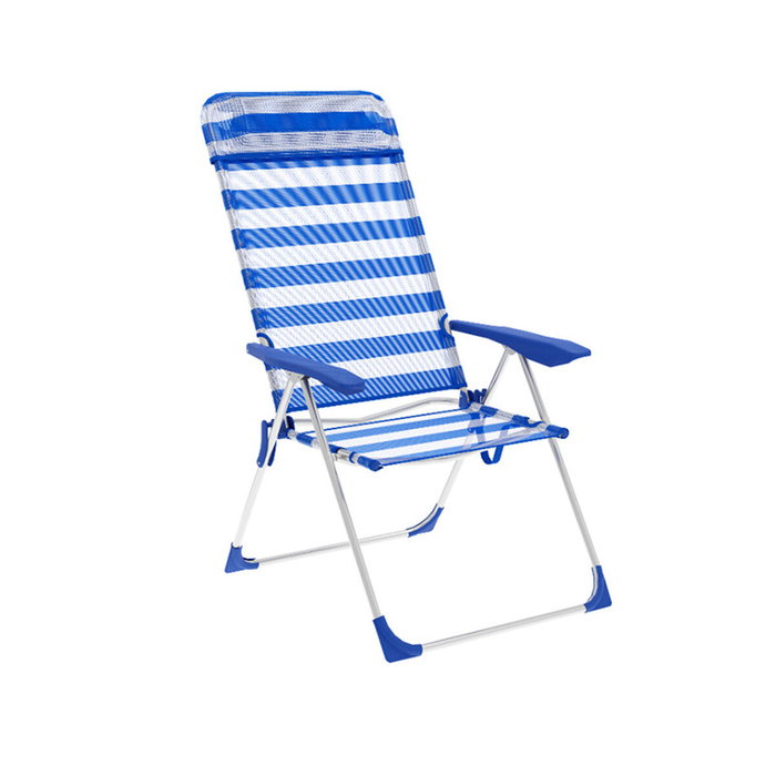 Marbueno Silla Plegable de Aluminio con 5 Posiciones y Rayas Azules y Blancas Marbueno Silla Plegable de Aluminio con 5 Posiciones y Rayas Azules y Blancas