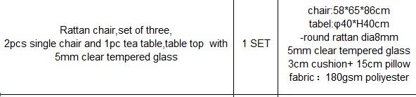 DKD Home Decor Mesa Terraza y Jardin Set de 3 Piezas, Marron Claro, 65 x 86 x 58 cm, Metal y Ratan Sintetico