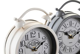 DKD Home Decor Set de 2 Relojes de Sobremesa en Hierro y Cristal Gris y Blanco