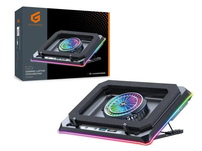 Conceptronic THYIA04B Base de refrigeración gaming RGB con soporte para móvil, Negro Conceptronic THYIA04B Base de refrigeración gaming RGB con soporte para móvil, Negro