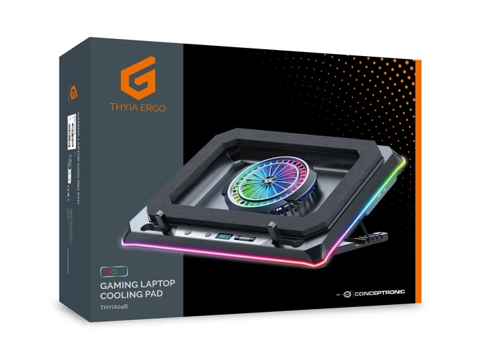Conceptronic THYIA04B Base de refrigeración gaming RGB con soporte para móvil, Negro Conceptronic THYIA04B Base de refrigeración gaming RGB con soporte para móvil, Negro