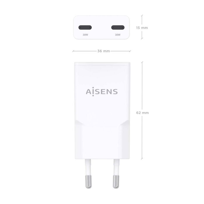 Aisens Cargador GaN 30W con 2xUSB-C Blanco ASCH-30W2P048-W Aisens Cargador GaN 30W con 2xUSB-C Blanco ASCH-30W2P048-W