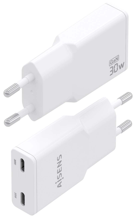 Aisens Cargador GaN 30W con 2xUSB-C Blanco ASCH-30W2P048-W Aisens Cargador GaN 30W con 2xUSB-C Blanco ASCH-30W2P048-W