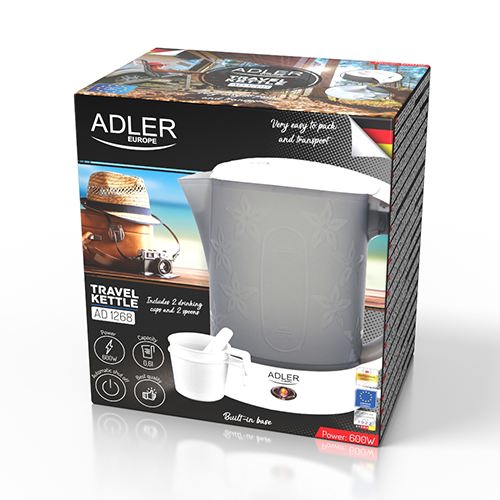 ADLER Hervidor de Agua Eléctrico de Viaje 0.6 Litros 900W Rápido