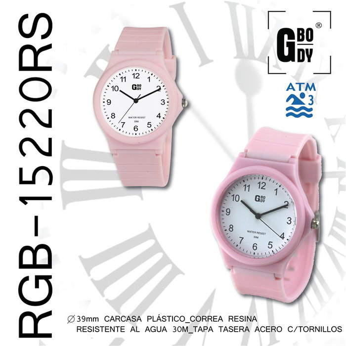 G&B TIME Reloj Unisex Color Rosa 39mm Resistente al Agua 30 Metros WR30M
