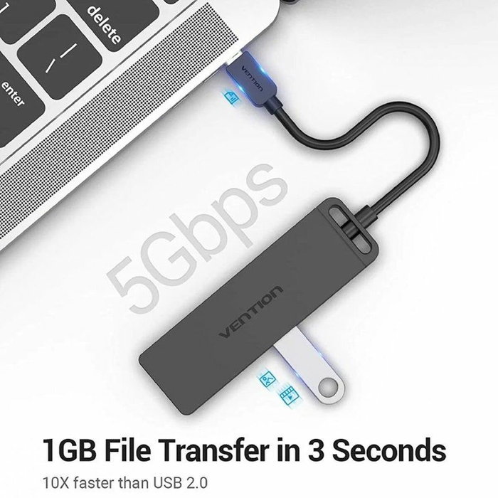 Vention Hub USB-C TGKBB con 4 puertos USB 3.0 y 1 puerto Micro USB