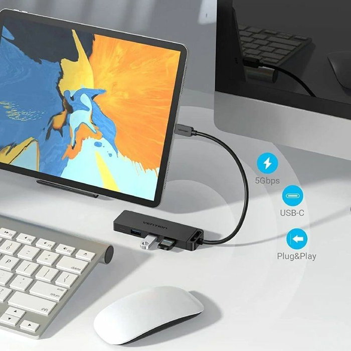 Vention Hub USB-C TGKBB con 4 puertos USB 3.0 y 1 puerto Micro USB