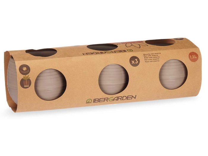 Ibergarden Set 3 Macetas Reserva Agua 13 cm Taupe (Set de 4)