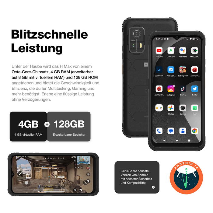 AGM H MAX Outdoor Rugged Smartphone 128GB 4GB RAM 4G Negro AGM H MAX Outdoor Rugged Smartphone 128GB 4GB RAM 4G Negro