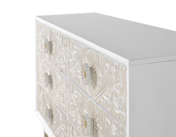 Giner y Colomer Cómoda Madera Mango Blanco Dorado 6 Cajones