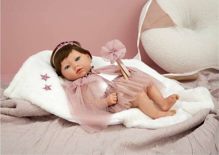 Muñecas Arias Muñeca Reborn Princess 38 cm Cuerpo Vinilo Sexo Niña Rosa con Manta