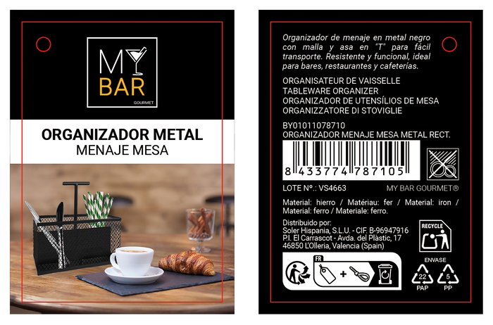 Inde Organizador Menaje Mesa Metal Rectangular 20.5 cm x 10.7 cm x 21.6 cm My Bar (8 Unidades)