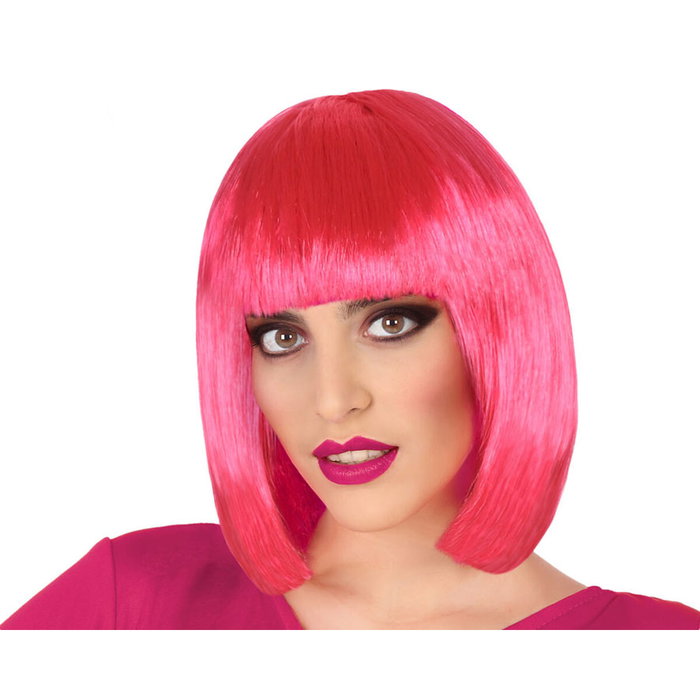 Tendencia Peluca Corta Lisa Fucsia Con Flequillo Recto, 100 gr
