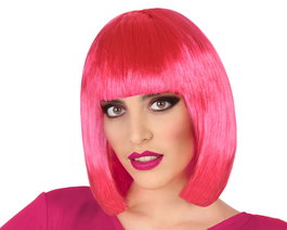 Peluca Corta Lisa Fucsia Con Flequillo 100 gr
