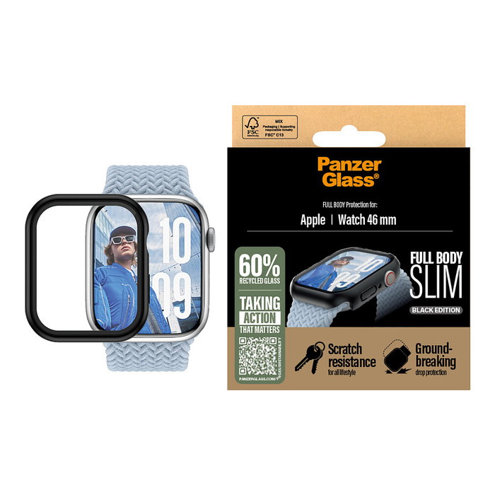 PanzerGlass Protector de Pantalla y Funda Full Body Slim Negro para Apple Watch Series 10 y 11 de 46 mm