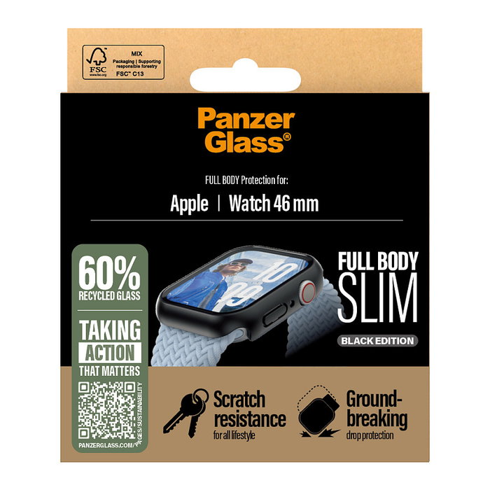 PanzerGlass Protector de Pantalla y Funda Full Body Slim Negro para Apple Watch Series 10 y 11 de 46 mm