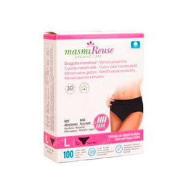 MASMI Braguita Menstrual Talla L Negro - Absorción alta (hasta 4 tampones), Algodón Ecológico Certificado GOTS, Reutilizable 100 lavados