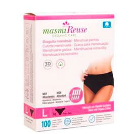 MASMI Braguita Menstrual Talla L Negro - Absorción alta (hasta 4 tampones), Algodón Ecológico Certificado GOTS, Reutilizable 100 lavados