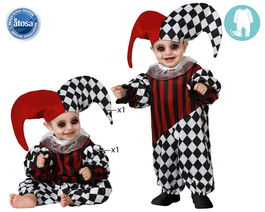 Disfraz Arlequín Bebé Niño Gorro Rojo Pantalón Ajedrezado Carnaval Halloween 24 Meses