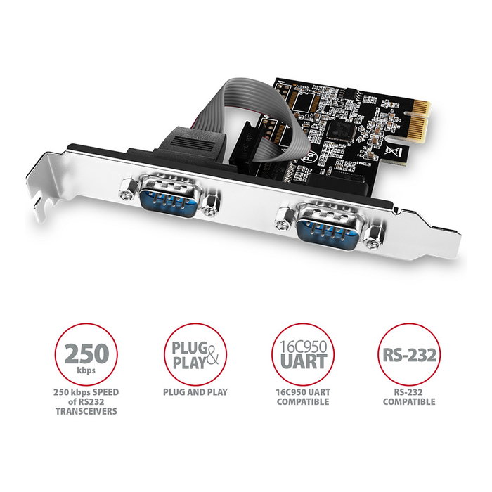 Axagon PCEA-S2N Adaptador PCIe con 2 puertos serie - ASIX AX99100