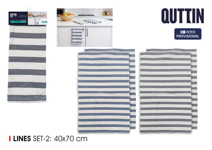 Inde Set de 12 Paños de Cocina de Algodón con Líneas 40x70 cm