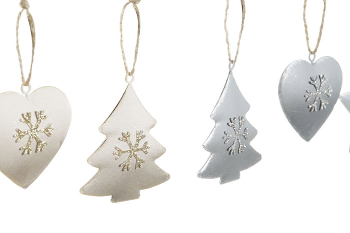 DKD Home Decor Decoracion Colgante Navidad Moderna Blanco Gris Metal Set de 6 Piezas 2 x 7 x 7 cm