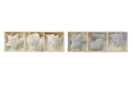 DKD Home Decor Set de 6 Decoraciones Colgantes de Metal Blanco y Gris