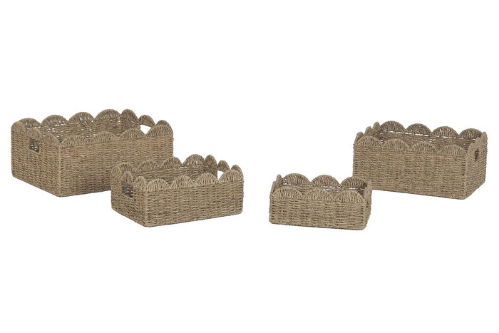 DKD Home Decor Cesta Balines Natural 34 x 20 x 45 cm, Set de 4 Piezas (2 Unidades) - Hecho de Seagrass y Metal