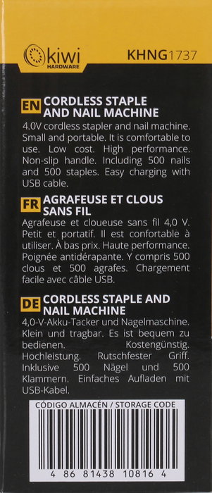 Kiwi Grapadora/Clavadora Inalambrica 4.0 V con Dimensiones 17 cm (ancho) x 16 cm (alto) x 7 cm (largo) (4 Unidades)