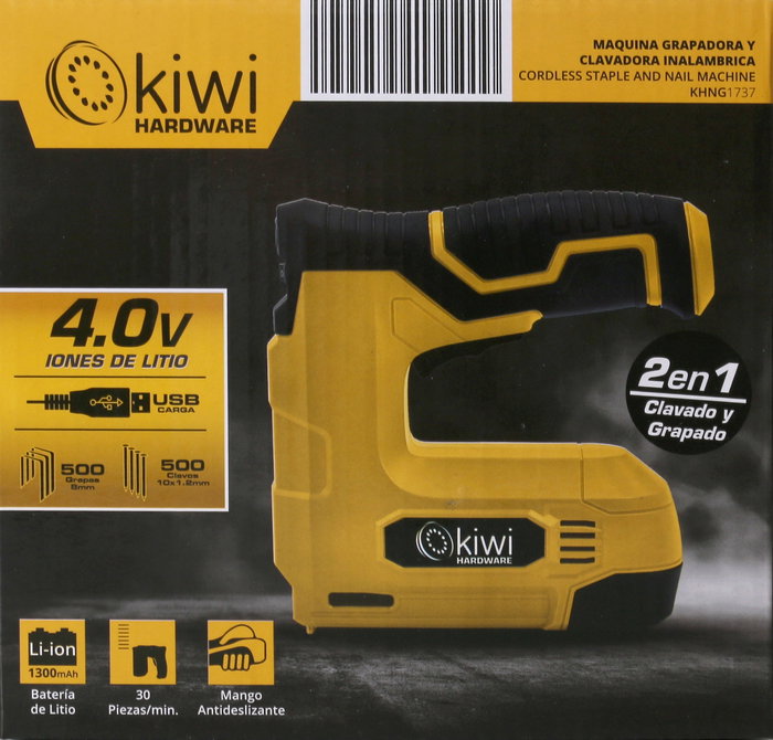 Kiwi Grapadora/Clavadora Inalambrica 4.0 V con Dimensiones 17 cm (ancho) x 16 cm (alto) x 7 cm (largo) (4 Unidades)