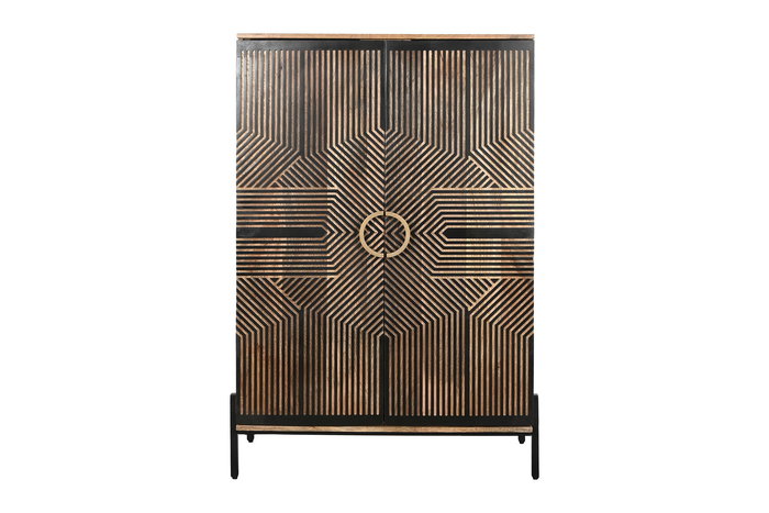 Armario Home ESPRIT Negro Dorado Natural Madera 85 x 38 x 134 cm