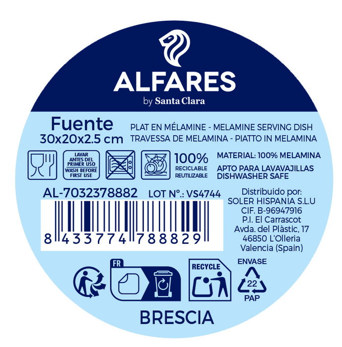 Inde Fuente Brescia Melami 30 cm x 20 cm x 2.5 cm (12 Unidades)