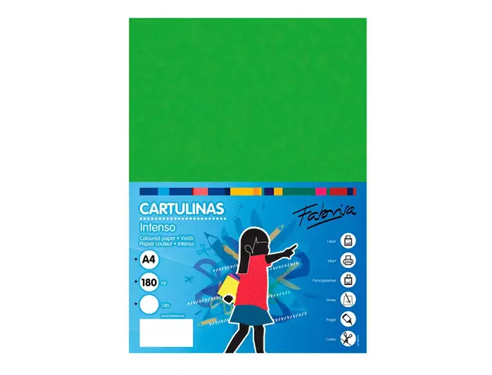 Fabrisa Pack de 50 Cartulinas A4 Verde Fuerte 180g