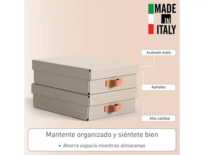 Leitz Caja de almacenaje de cartón mediana baja con asa de piel, beige, pack de 2 unidades, 8 litros
