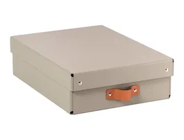 Leitz Caja de almacenaje de cartón mediana baja con asa de piel, beige, pack de 2 unidades, 8 litros