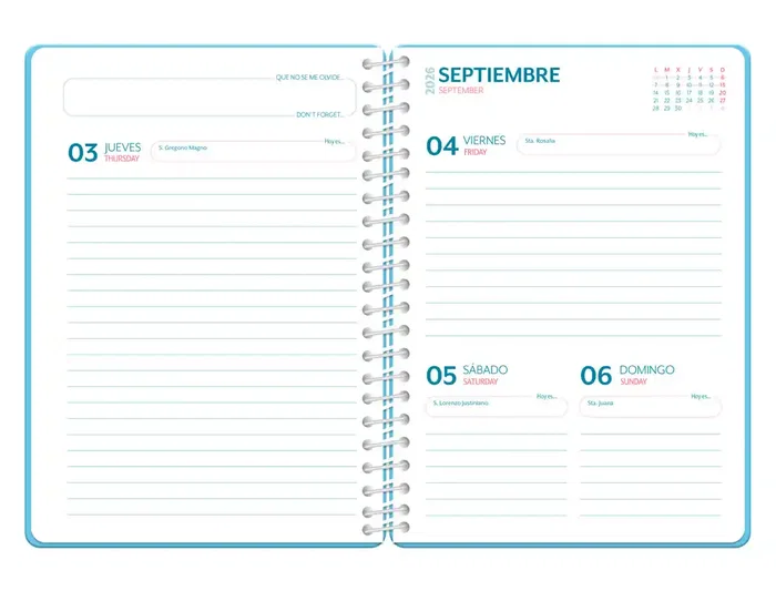 Liderpapel Agenda Escolar Game On 2026-2027 A5 Día Página, Espiral, Azul, Bilingüe, Papel FSC 80g, con Gomilla y Pegatinas