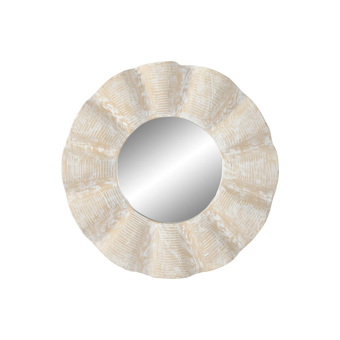 DKD Home Decor Espejo de Teca Tallado Decapé Blanco 76x76 cm
