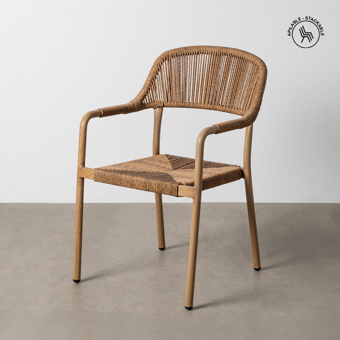 Silla Apilable Aluminio-Rattán Pe 57 X 61 X 82 cm (Set de 2) Silla Apilable Aluminio-Rattán Pe 57 X 61 X 82 cm (Set de 2)