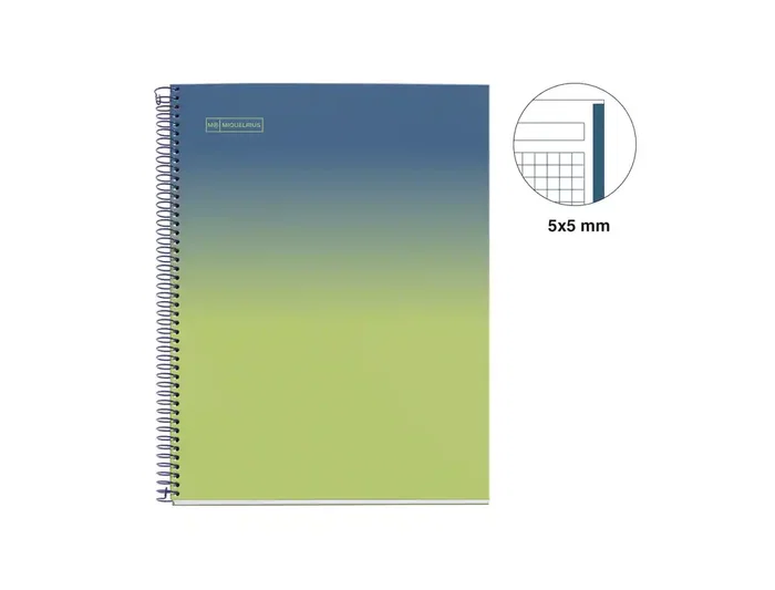 Miquelrius Cuaderno Espiral Din A4 80 Hojas Cuadriculado 5 mm 90 g Gradient Azul/Limón