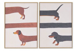 DKD Home Decor Cuadro en Lienzo Perro Salchicha Surtido de 2 Unidades