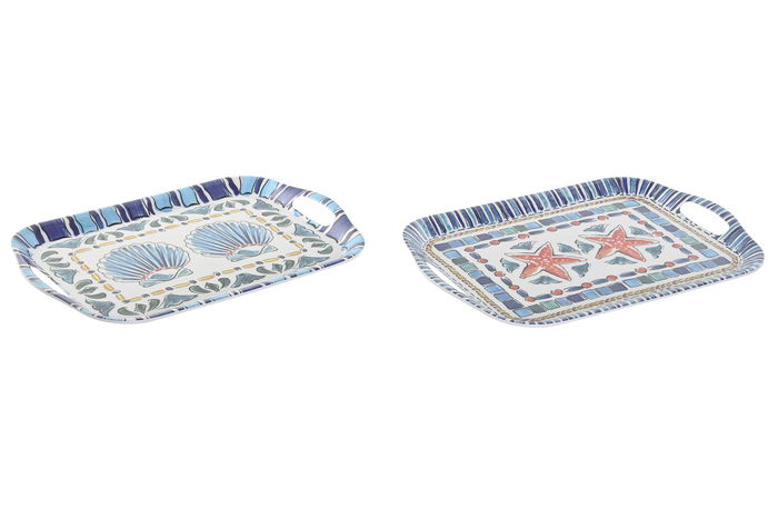 DKD Home Decor Bandeja Atlantico Naranja Azul Melamina 26 x 2.5 x 36 cm (6 Unidades)