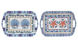 DKD Home Decor Bandeja Atlantico Naranja Azul Melamina 26 x 2.5 x 36 cm (6 Unidades)