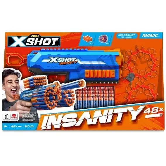 Zuru Lanzador de Dardos X-SHOT Manic XSH1696287548730 - Capacidad para 47 Dardos - Alcance de 30 m - Compacto y Potente