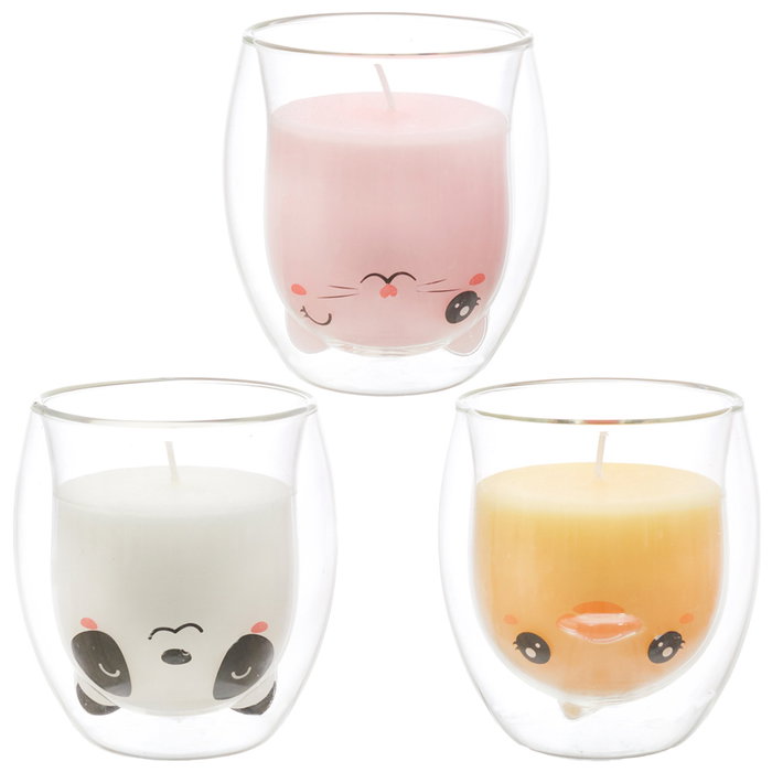 The Concept Factory Vela Perfumada En Vaso Kawaii Colección Gato, Pollito, Panda Cera Parafina Doble Pared 25h