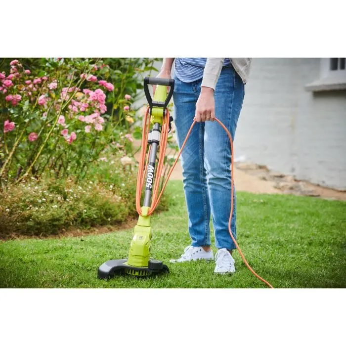 Ryobi RYO4058546268589 Recortadora de Bordes 500W con 2 Hilos Trenzados de 1.65mm, Corte de 27cm y 3 Bobinas de Hilo de Regalo