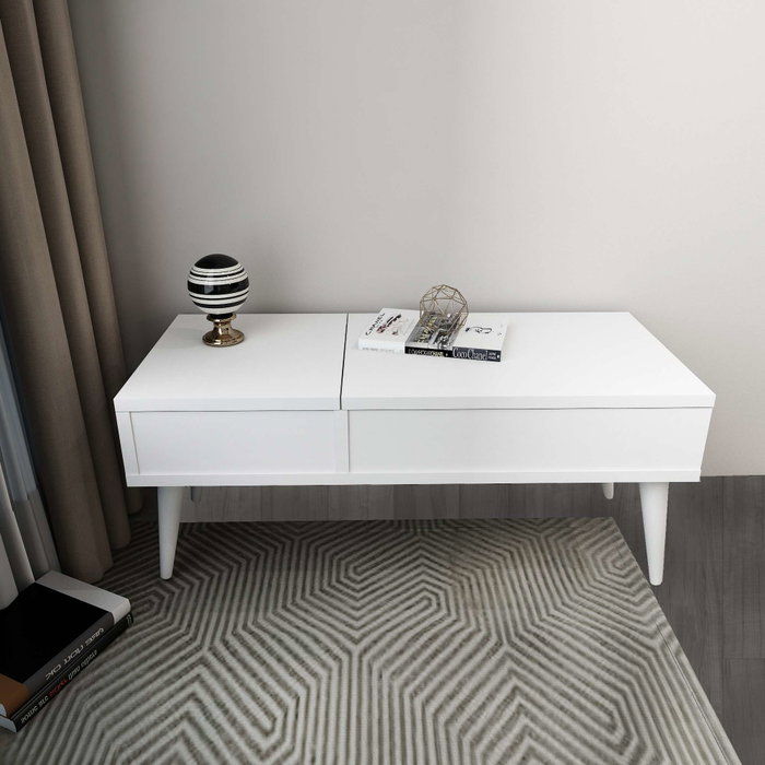 Hanah Home Mesa de Maquillaje Blanca con Espejo. Ancho: 79.4 cm, Altura: 31 cm, Profundidad: 35 cm. Tablero de partículas melamina 18 mm